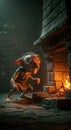 Grumpy Goblin by the Fire Royalty Free Stock Photo