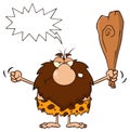 Grumpy Male Caveman Cartoon Mascot Character Holding Up A Fist And A Club