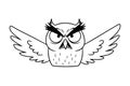 Grumpy owl with wings outspread design silhouette a white background Royalty Free Stock Photo