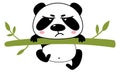 Grumpy panda on green tree branch. Cute baby animal