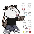 Grumpy possum character cartoon kawaii expressions set Royalty Free Stock Photo