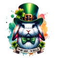 A grumpy rabbit wearing a leprechaun hat with \'I\'m Not Lucky, I\'m Skilled.\' High-resolution . white background. Royalty Free Stock Photo