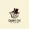 Grumpy Rich Cat in a Cylinder. Abstract Vintage Vector Sign, Symbol or Logo Template with Retro Typography. Royalty Free Stock Photo