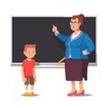 Grumpy school teacher and sad, bad pupil boy Royalty Free Stock Photo