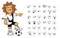 Grumpy soccer kid lion cartoon expressions set collection