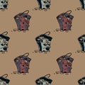 Grumpy waste bucket seamless pattern