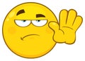Grumpy Yellow Cartoon Emoji Face Character Gesturing Stop Royalty Free Stock Photo