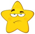Grumpy Yellow Star Cartoon Emoji Face Character With Sadness Expression.