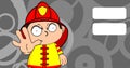 Grumpy young firefighter kid cartoon background Royalty Free Stock Photo
