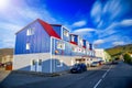 GRUNDARFJORDUR, ICELAND - AUGUST 8, 2019: Grundarfjordur colourful homes on a summer sunset