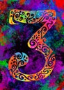 set of digital hand-painted multicolored numbers, with floral decorations, number three, ornament and decoration Royalty Free Stock Photo