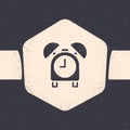 Grunge Alarm clock icon isolated on grey background. Wake up, get up concept. Time sign. Monochrome vintage drawing