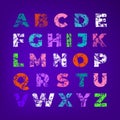 Grunge alphabet font. Abstract sans serif typeface. Set of distress textured letters. Ink splatter surface trace. EPS 10