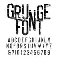 Grunge alphabet font. Distressed type letters and numbers on white background. Royalty Free Stock Photo