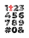 Grunge alphabet font. Sans serif typeface. Set of distress textured numbers. Ink splatter surface trace. EPS 10 Royalty Free Stock Photo