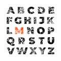 Grunge alphabet font. Set of distress textured letters. Ink splatter surface trace. Isolated on white. EPS 10