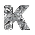 Grunge aluminium foil font letter K 3D