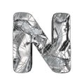 Grunge aluminium foil font letter N 3D