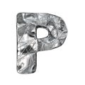 Grunge aluminium foil font letter P 3D