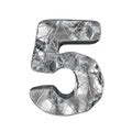 Grunge aluminium foil font number 5 FIVE 3D