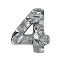 Grunge aluminium foil font number 4 FOUR 3D