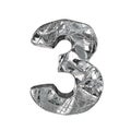 Grunge aluminium foil font number 3 THREE 3D