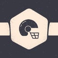Grunge American football helmet icon isolated on grey background. Monochrome vintage drawing. Vector Royalty Free Stock Photo