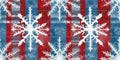 Grunge americana Christmas snowflake red blue white cottage style seamless border. Festive distress cloth effect for