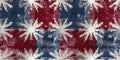 Grunge americana Christmas snowflake red blue white cottage style seamless border. Festive distress cloth effect for Royalty Free Stock Photo