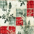 Grunge americana rustic Christmas winter holly cottage style background pattern. Festive distress cloth effect for cozy