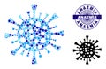Grunge ANAEMIA Round Guilloche Stamp and Corona Virus Mosaic Icon of Round Dots