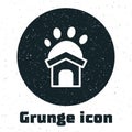 Grunge Animal shelter house icon isolated on white background. Monochrome vintage drawing. Vector