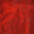 Hand drawn fern art dyed grunge background with Japanese ink antiqued style background in deep red dark edge Royalty Free Stock Photo