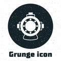 Grunge Aqualung icon isolated on white background. Diving helmet. Diving underwater equipment. Monochrome vintage