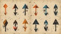 Grunge arrows on old paper background. Vector illustration. Eps 10 Royalty Free Stock Photo