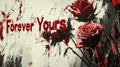 Grunge Art of Dramatic Red Roses with Forever Yours Text in Distressed Red and Black Style Royalty Free Stock Photo