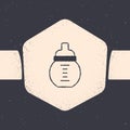 Grunge Baby milk in a bottle icon isolated on grey background. Feeding bottle icon. Monochrome vintage drawing. Vector