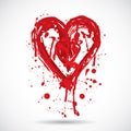 Grunge background with bright red heart. paint splash. Vector Royalty Free Stock Photo