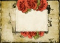 Grunge background with card and roses Royalty Free Stock Photo