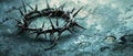 On a grunge background, a Crown of Thorns holds metal spikes. Royalty Free Stock Photo