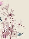 Grunge background with flowers and dragonfly Royalty Free Stock Photo