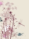 Grunge background with flowers and dragonfly Royalty Free Stock Photo