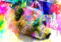 Grunge background with graffiti and painted bear