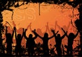 Grunge background with jumping silhouettes, vector Royalty Free Stock Photo