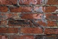 Grunge background Old brick wall weathered and falling apart. The cement interlayers between the bricks were covered Royalty Free Stock Photo