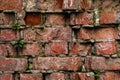 Grunge background Old brick wall weathered and falling apart. The cement interlayers between the bricks were covered Royalty Free Stock Photo