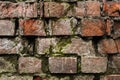 Grunge background Old brick wall weathered and falling apart. The cement interlayers between the bricks were covered Royalty Free Stock Photo