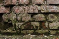 Grunge background Old brick wall weathered and falling apart. The cement interlayers between the bricks were covered Royalty Free Stock Photo