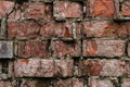 Grunge background Old brick wall weathered and falling apart. The cement interlayers between the bricks were covered Royalty Free Stock Photo