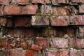 Grunge background Old brick wall weathered and falling apart. The cement interlayers between the bricks were covered Royalty Free Stock Photo